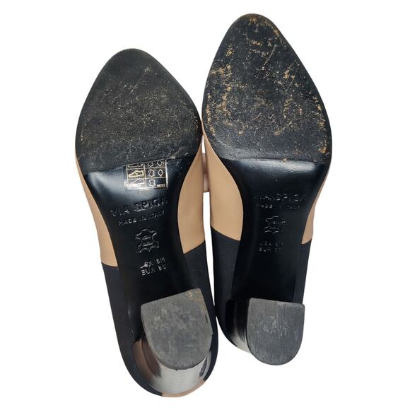 Via Spiga Bayne Leather Color Block Luxury Bootie Heels 6 Made in Italy Designer - Picture 7 of 12